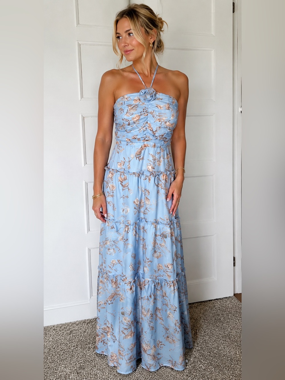 FEW MODA New York Floral Smocked Strapless Chiffon Lined Maxi Dress 8